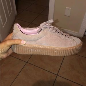 Pink suede platform shoes